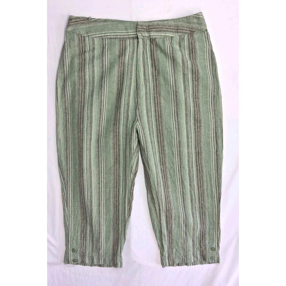 Chelsea Studio Women 16 Green Striped Linen Blend Capri Pants Beach Travel